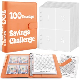 Zuozee 100 Envelopes Money Saving Challenge Binder, A5 Savings Binder for Planning and Saving $5050, Budget Binder with 25 Cash Envelopes and 3 Savings Challenges Trackers, Orange