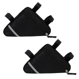 QitinDasen 2 Pieces Bike Triangle Bags, Waterproof Bicycle Front Tube Frame Bag, Double-Sided Reflective Decoration Makes Night Riding Safer (Black)