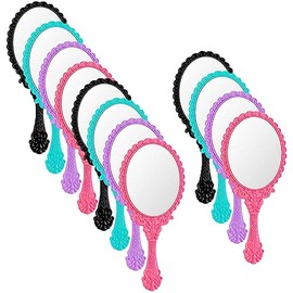 Kisangel 12pcs Retro Hand Mirrors Portable Makeup Mirrors Plastic Handles for Travel Lightweight Personal Care in Pink