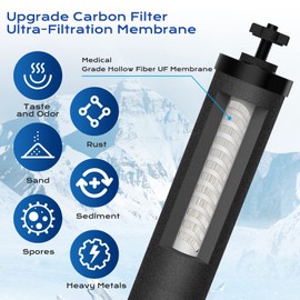 Gravity-fed Water Filter System, NSF/ANSI 372 Certification, 304 Stainless Steel Water Purifier System with Sight Glass Spigot, 2 Water Filters and Stand, Refreshing Water at Home, Camping,2.25 Gallon