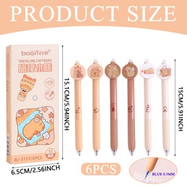 Auzlya Capybara Erasable Ballpoint Pen Set, Cute Erasable Ballpoint Pen Capybara Pens (0.5 mm Blue) with Animal Head Ball at the End for Removal, for School, Office