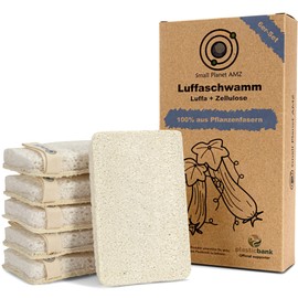 Small Planet AMZ® Öko 2-in-1 Luffa Schwamm, 6er-Set [TÜV SÜD geprüft] nachhaltiger Duschschwamm & Küchenschwamm - Luffa + Zellulose - vegan & plastikfrei