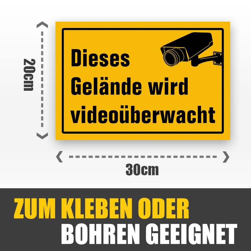 Achtung Videoüberwachung Schild 20x30 cm aus ALU Verbund Platte, 3mm