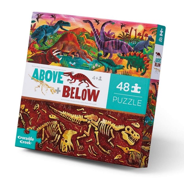 Crocodile Creek - Above + Below Dinosaur World - 48-Piece Jigsaw Floor Puzzle - for Kids Ages 4 Years and up - Heavy-Duty Box for Storage - Finished Puzzle is 27” x 20”