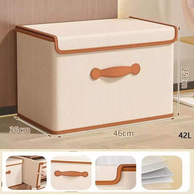 11L Beige Non-Woven Fabric Clothes Storage Box with Lid, Wardrobe