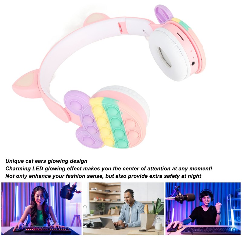 Bluetooth Cat Ear Headphones Fashionable Light Up Wireless Headset for