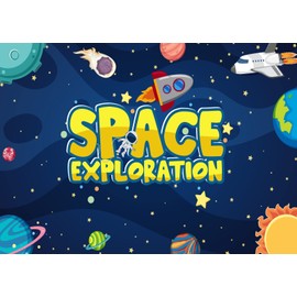 Loccor 8x6ft Fabric Outer Space Rocket Astronaut Backdrop Space Exploration Planets Stars Solar System Photography Background Space Birthday Party Decorations Newborn Baby Shower Photo Booth Props