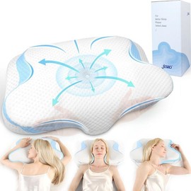 jiaao Cervical Neck Pillows for Neck Pain, Ergonomic Pillow More Deep Sleep, Adjustable Height, Extra Comfortable Suitable for Side, Back - Color: Blue