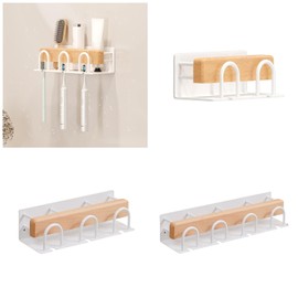 ZHIZHOUNEY Moderns Wall Hanging Electric Toothbrush Holder Solid Wood and Aluminum Rack Holds Multiple Brushes Toothpaste
