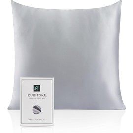 Natural Silk Pillowcase Hypoallergenic 22 Momme 100% Silk 600 Thread Count with Concealed Zip (Grey, 80 x 80 cm)