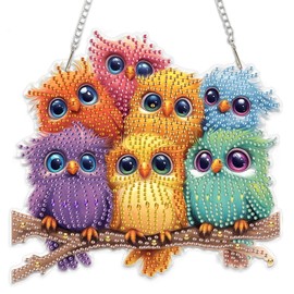 MEIYUDA Birds Diamond Art Hanging Kit for Adults, DIY Abstractly Birds Diamond Painting Window Ornament, Special Shape Rhinestone Acrylic Pendant, Crystal Gem Art Craft for Home Garden Wall Decor