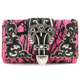Justin West Camouflage Tree Branches Bling Rhinestone Buckle Wallet (Buckle Pink Wallet)