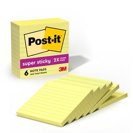 Post-it - Notas con forro superadhesivo, 6 blocs de notas adhesivas, 4 x 4 pulgadas, suministros escolares, productos de oficina, notas adhesivas para superficies verticales, monitores, paredes y