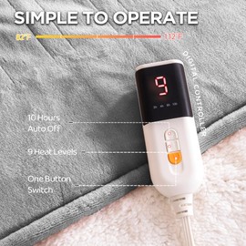 Templewet Heated Blanket Full Size - Single Controllers Electric Blanket Full with 9 Heat Settings & 10 Hour Auto Off,Overheat Protection,Machine Washable 72"x84"(Dark Gray)