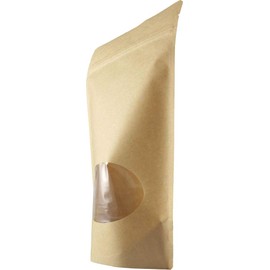 Sohler Natural Kraft Stand up Pouch Bags 5.875"x 9" Resealable with Window and Notch, Zip Lock Food Storage Bag, 100 pcs (Medium - 8 oz, 100 pcs)