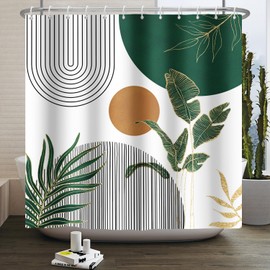 ZJRBJB Mid Century Boho Modern Shower Curtain for Bathroom Abstract Sun Arch Geometric Leaves Minimalist Shower Curtain Set Waterproof Polyester Fabric 72x84 Inches