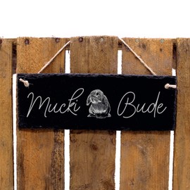 Dwarf Rabbit Rabbit - Muckibude - Rabbit Hutch Sign Made of Slate Engraved Rabbit Hutch Door Sign 22 x 8 cm