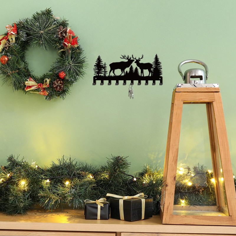 SUPERDANT Reindeer and Forest Metal Key Hooks with 10-Hooks Key