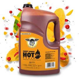 Mr Wings Sweet Mango Mild Sauce 1 Gallon (128 Fl Oz). Sweet and spicy delight, perfect for boneless, fries, drinks and your favorite snacks. Big sauce bulk.
