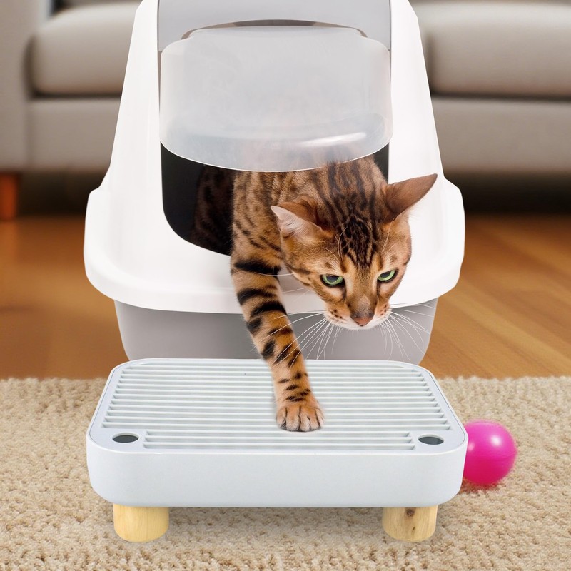 Dmnnlp Litter Box Step, Cat Litter Catcher with Wooden Base