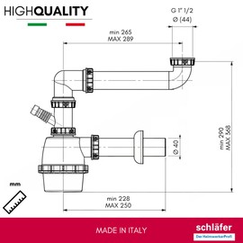 Schläfer 4395311 | Space-Saving Siphon 1 1/2 Inch - Diameter 40 mm for Sinks with Easy Device Connection for Dishwasher and Washing Machine - Space-Saving Siphon for Kitchen - Space-saving Drain