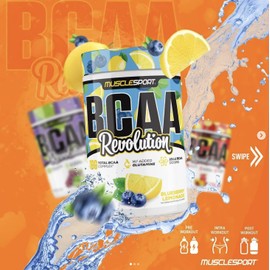 Musclesport BCAA Revolution Amino Acid Powder Supplement for Men & Women - Intra Workout Training Complex - Recovery Supplement (Blueberry Lemonade, 30 Servings)