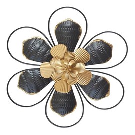 Wjterapuu 8" In SMALL metal flower wall decor, Black rural modern floral wall sculpture decor, suitable for indoor, outdoor, bathroom, bedroom, living room, garden, kitchen, terrace, porch.(1B-Black)
