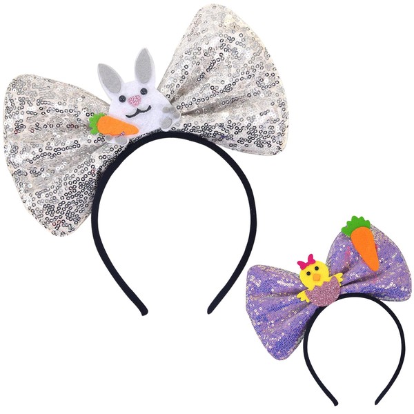 Scyagolila Easter Sequin Headband for Women Big Bow Rabbit Headbands