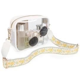 Aveniee Clear Bag Stadium Approved, Clear Purses for Women, Crossbody Bag for Concerts with Adjustable Flower Strap for Game Day Events Sports Festivals(White)