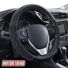 Motor Trend SW-815 Black Max Grip Steering Wheel Cover with Advanced Traction Tread and Contrast Stitching-Universal Fit for Standard Sizes 14.5 15 15.5 inches