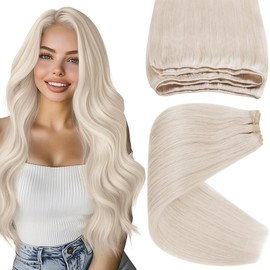 Sunny Hair Weft Hair Extensions Human Hair Sew in Hair Extensions Human Hair Straight Hair Extensions for Women Real Human Hair 16inch White Blonde