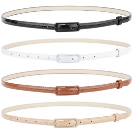 SUOSDEY 4 Pack Thin Belts for Women, Skinny Leather Belts Waist Belt for Dress Jeans with Buckle Black White Brown Beige