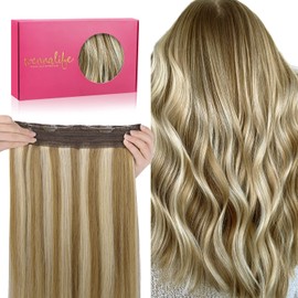 WENNALIFE Secret Hair Extensions Real Hair, 35 cm, 14 Inches 75 g Ash Brown Highlights Golden Blonde Remy Hair Extensions Real Hair Wire Hair Extensions Invisible Wire Extensions