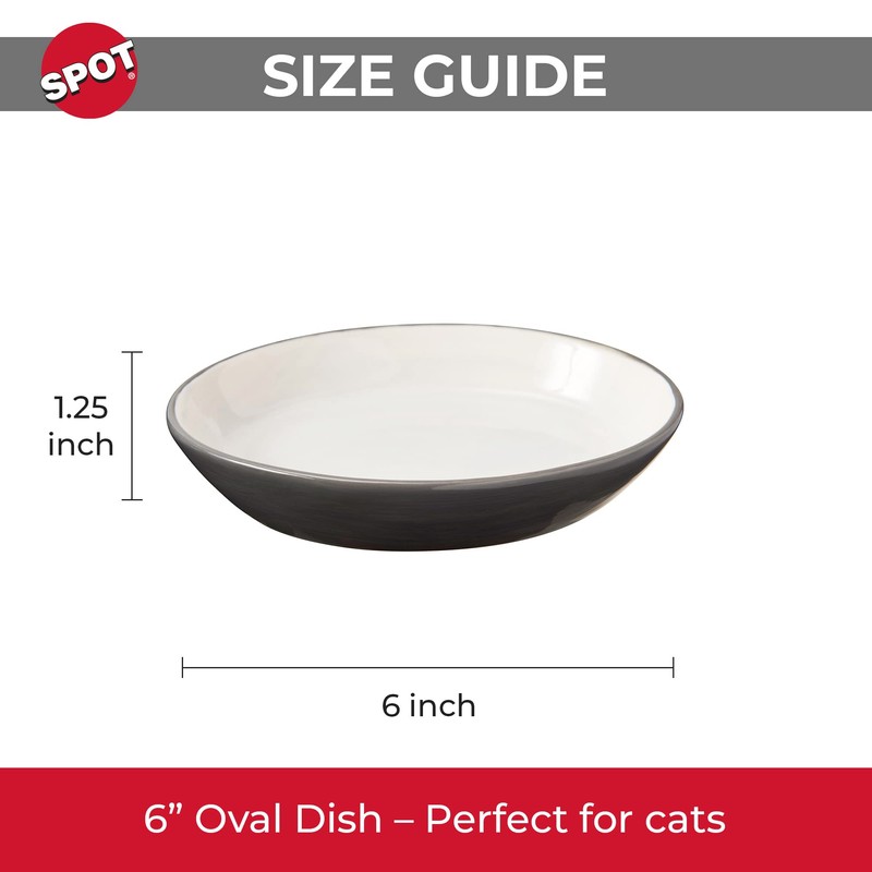 SPOT Two Tone Gray Oval Cat Food Dish - Ceramic