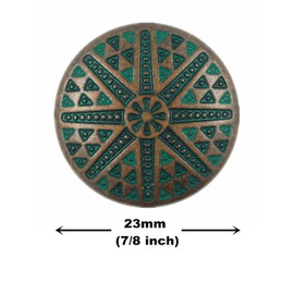 Bezelry 10 Pieces Tribal Sun Metal Shank Buttons. 23mm (7/8 inch) (Copper Green)