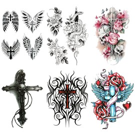 THE FANTASY Christian Grim Reaper Cross Tattoo Sticker (set001)