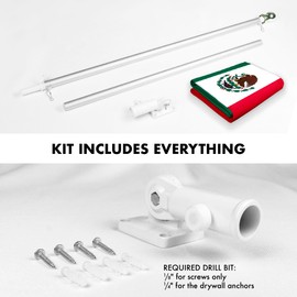 G128 Combo Pack: 5 Ft Aluminum Spinning Flagpole (Silver) & Mexico Mexican Flag 2x3 Ft, LiteWeave Pro Series Printed 150D Polyester | Pole with Flag Included