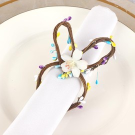 Bunny Napkin Rings Set of 6: Easter Rattan Rabbit Ears Napkins Holder Handmade - Spring Easter Eggs Wood Napkin Rings Boho Rustic Farmhouse Table Decor