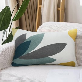 Merrycolor Boho Lumbar Throw Pillow Covers 12x20 Embroidered Abstract Mid Century Modern Pillowcases Bohemian Aesthetic Decorative Pillows for Couch Bed Sofa Living Room 1PC,Plant