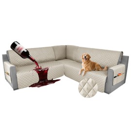 ROFASVCO Waterproof Couch Cover for Sectional Sofa 6PCS L Shaped Sectional Couch Covers with Armrest Pockets Washable Slipcover Pets Furniture Protector for Dogs (Large, Linen Gray)