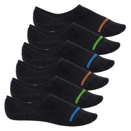 Footstar Sneak-it! Women's and Men's Socks (6, 10 or 12 Pairs) No Show Footies with Anti-Slip, 6 pairs of black neon