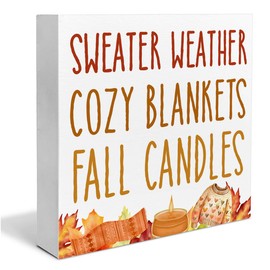 Fall Home Decor, Autumn Wooden Sign Decor Desk Sign Sweater Weather Wooden Block Sign Rustic Home Shelf Wall Decoration