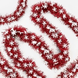 G2PLUS Red and White Christmas Tinsel Garland: 10m x 9cm Metallic Glittery Fluffy Hanging Decorations for Christmas Trees, Wardrobes, Doors, Ceilings, Railings and Wreath Making