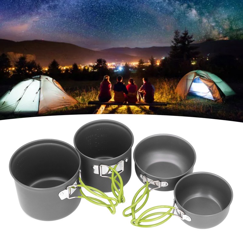 4pcs Camping Pot Kit Multi Layers Anti Scalding Design Camping