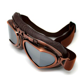 1Storm Motorcycle Scooter Mopeds Goggles Half Helmet Vintage Pilot Aviator Style, Bronze Frame Chrome Lens