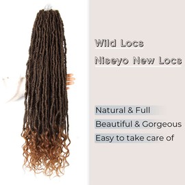 Niseyo Wild Locs 24 Inch Distressed New Faux Locs with Curly Ends 8 Packs Distressed Goddess Locs Crochet Hair 24 In Long Soft Butterfly Loc Pre-looped Deep Wavy End (Handmade, T30/Ombre Light Brown)