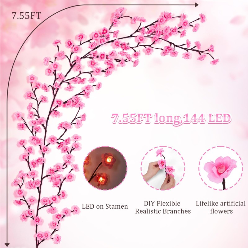 FIALAME DIY Cherry Enchanted Willow Vine Lights,7.55 FT 144 LED