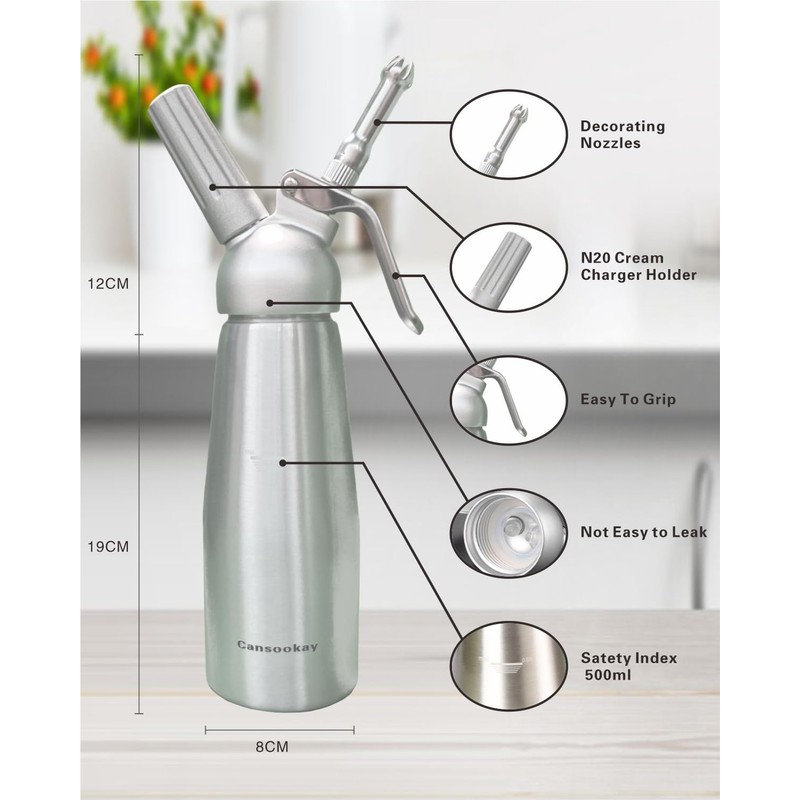 Cansookay Professional Whipped-Cream Dispenser,500mL/ 1 Pint Whipped Cream Maker with