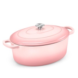 TeamFar 7QT Oval Dutch Oven, Enameled Cast Iron Dutch Oven Pot with Lid, For Bread Baking/Stewing/Braising/Frying, Suitable for Various Stoves, Non-stick & Easy Clean, Pink
