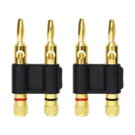 eMagTech 2PCS Gold Plated Copper Dual Banana Plug Double Row Banana Plug Lantern Banana Plug for Amplifiers Speaker Audio Equipment, Black